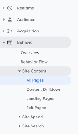 گزارش «site content» در تحلیل‌گر